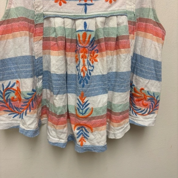 Free People Vintage Embroidered Striped Blue Peach Cotton Tank Top - Picture 8 of 14